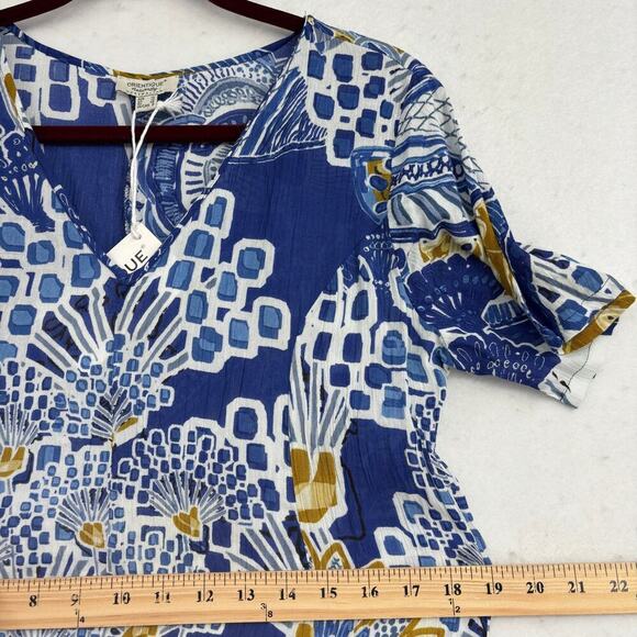 Orientique Naturally Midi Dress Seville Size S Blue Floral Crinkle Gauzy Flowy - Picture 11 of 16